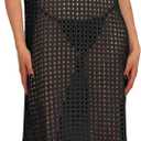 Saodimallsu Womens Crochet Swimsuit Coverup Summer Sleeveless Hollow Out Knit Crewneck Side Split Long Beach Dress (Large, Black)