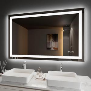 50" X32" LED Bathroom Mirror, Front and Backlight Stepless Dimmable, Wall Mirrors with Defogger, Shatter-Proof, Memory, 3 Colors Lighting, Double LED Vanity Mirror(Horizontal/ Vertical)