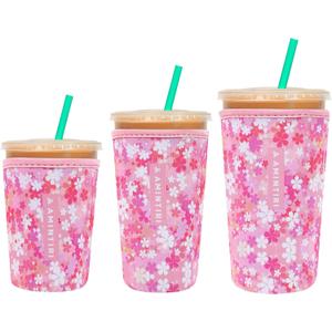 3 Pack Reusable Sleeve for Iced Coffee Cup, Coffee Neoprene Sleeve for Iced&Hot Drinks, Coffee Sleeve Compatible with Starbucks, Dunkin Coffee Cup. (Blooms Blushing)