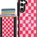 Shorogyt for Samsung Galaxy S25 Cute Kawaii Leather Phone Case - Compatible with Magsafe Wallet Magnetic Credit Card Holder Fashion Grid Design Phone Cover for Women Girls, Fits 7 Cards