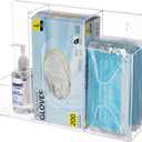 Acrylic Hygiene Dispenser Station with 3 Compartments - Triple Sanitation Station Holder Dispenser for Face Masks, Gloves Box, Hand Sanitizer, Hairnets, Tissues- Wall Mount or Tabletop