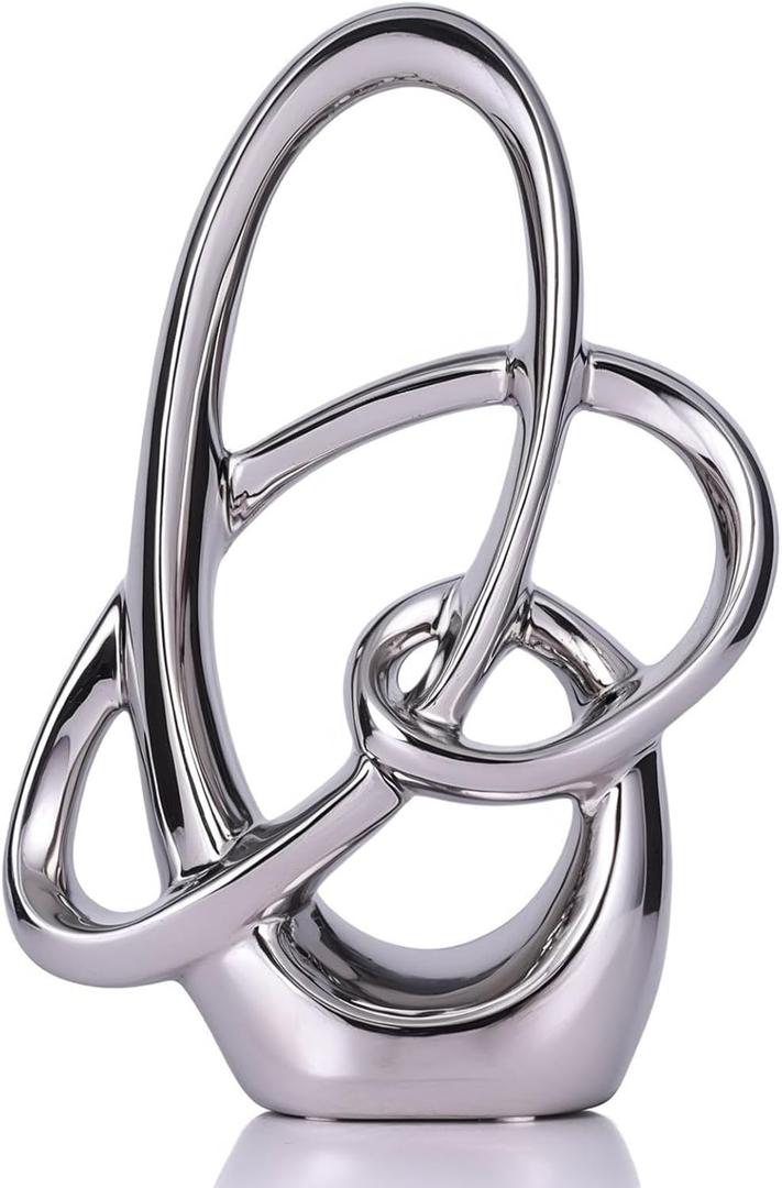 11in Silver Ceramic Statue  Modern Abstract Art Figurine for Home Decor Accents, Tabletop Centerpiece for Dining Room, Living Room Shelf, Office or Wedding Display (Large)