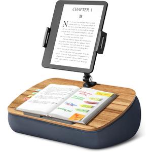 Lap Beanbag Cozy Kindle Pillow Stand for Bed with Adjustable Arm, 360 Tablet Holder, Fits 4.7"-13" Kindle, iPad, Phone, Lap Desk for Hands Free Reading in Bed, Couch, Sofa,Gray (16.9 x 10.8 inches)