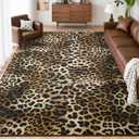 Foxmas Leopard Area Rugs for Living Room, 4x6 Feet Machine Washable Cheetah Print Rug, Non-Slip Indoor Floor Animal Rug, Carpet for Bedroom Dining Room Laundry Room Kitchen Home Office, Dark Brown