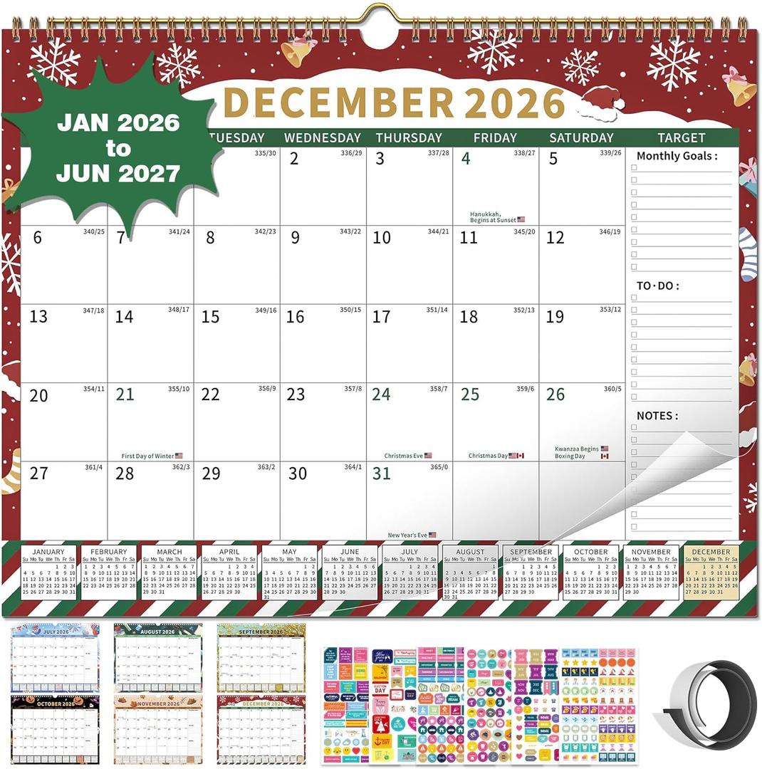 Calendar 2026-2027 Planner Wall Hanging Spiral Bound Calendars (Searson (15"  12"))