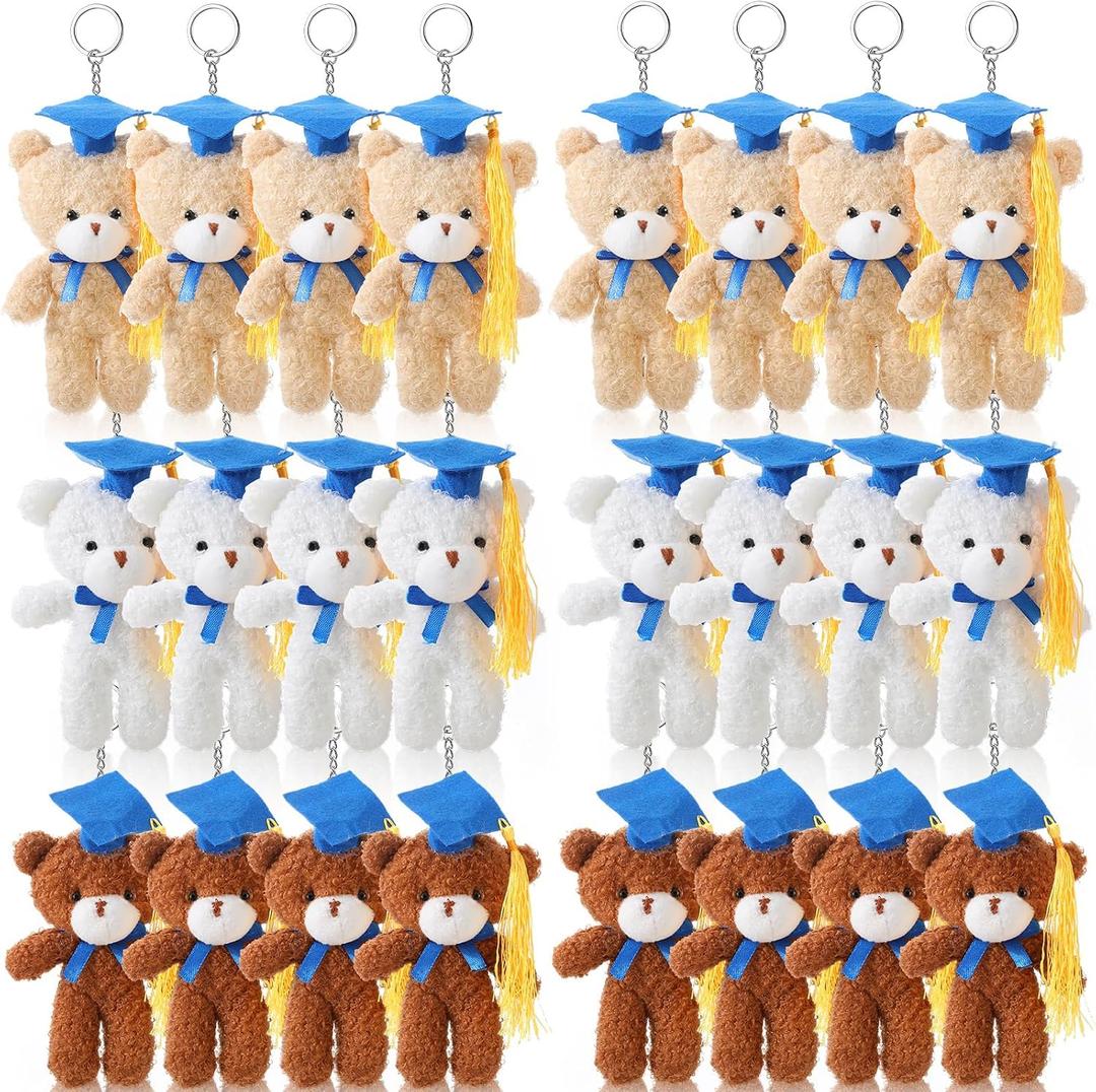 Foilswirl 24 Pcs Class of 2026 Mini Graduation Bears Bulk 4. 72'' Grad Bears Stuffed Animal Plush with Cap for Prek Kindergarten Graduation Party Gifts(Blue)