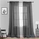 KOUFALL Dark Grey Sheer Curtains 84 Inches Long,Linen Look Rod Pocket Window Curtains for Living Room Bedroom,2 Panels Set,Charcoal Gray