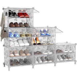 UNKU Shoe Rack, 6 Tier Shoe Storage Cabinet 24 Pair Plastic Shoe Shelves Organizer for Closet Bedroom Entryway Translucent, 6x2