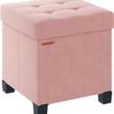 Cube Storage Ottoman, Velvet Foot Stool with Feet, Folding Storage Bench, End of Bed Bench, Chest, for Living Room, Bedroom and Office, 15 x 15 x 15.7 Inches, Jelly Pink, ASND22P