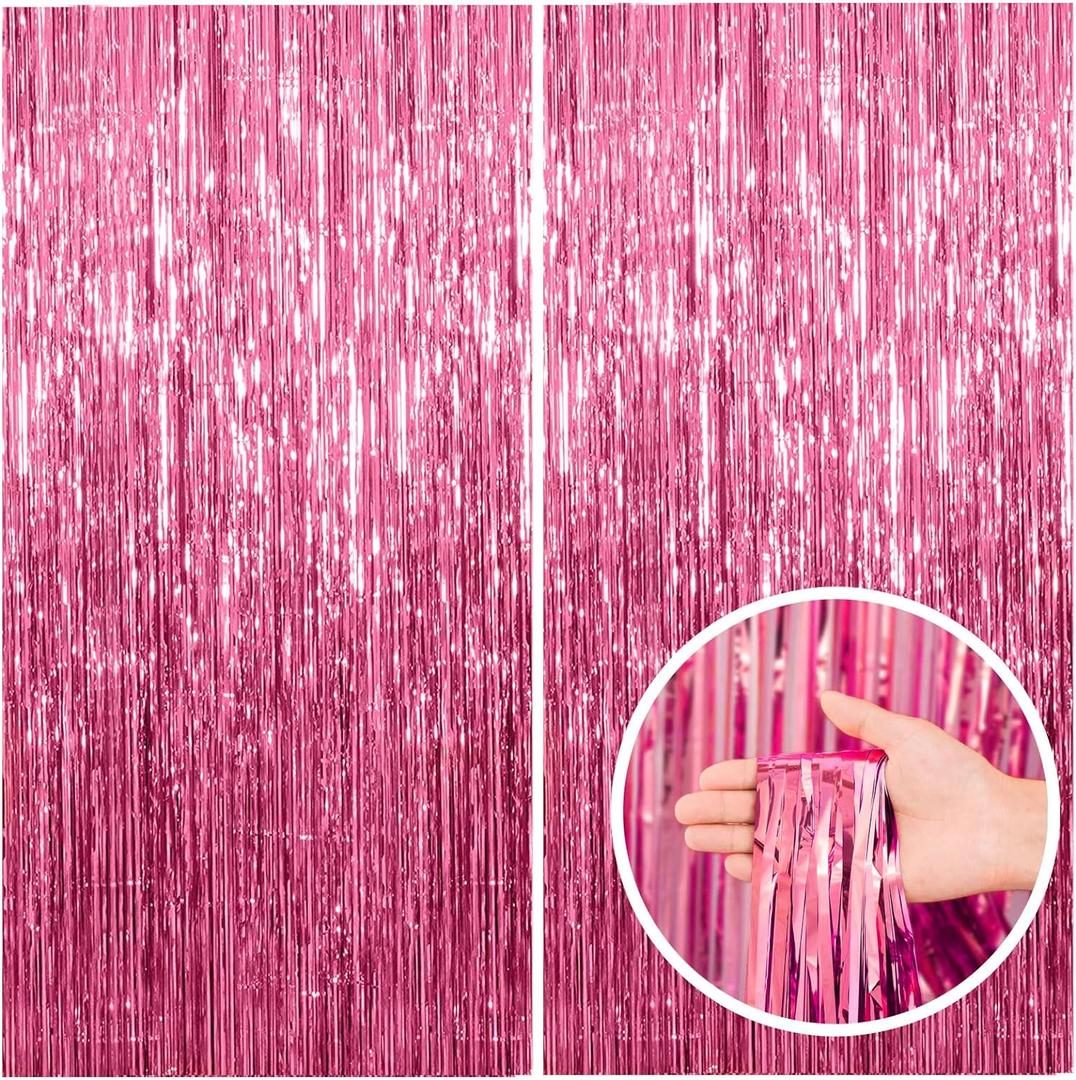 2 Pack Pink Backdrop Party Decorations Tinsel Curtain Party Backdrop Foil Fringe Birthday Decorations Photo Booth Streamer Backdrop Pink Theme Bachelorette Graduation Decor (39.4"W x 78.7"L (Pack of 2))