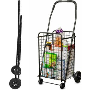 DMI Utility Cart with Wheels to be used for Shopping, Grocery, Laundry and Stair Climber Cart, Weighs 7.5 Pounds but holds up to 90 Pounds, Compact and Foldable, Black