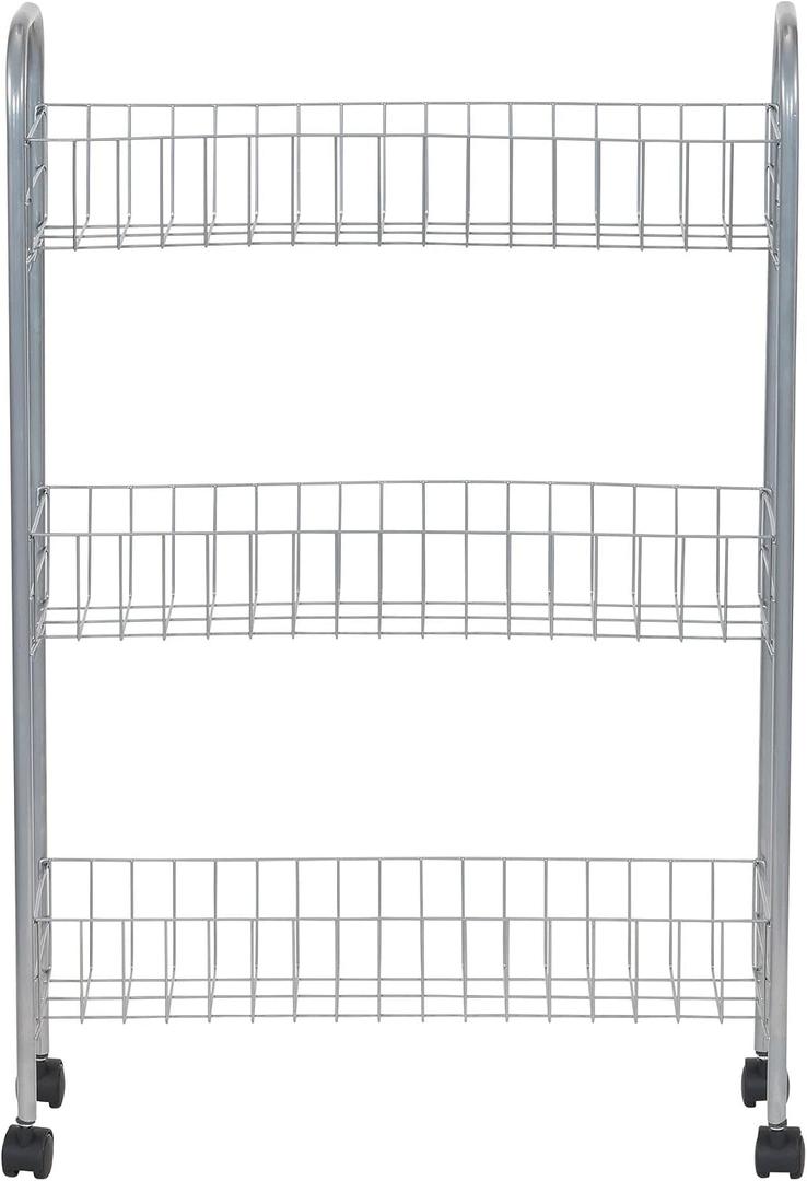 Household Essentials Slim Storage Cart, 3 Shelf Storage Cart with Wheels, Perfect for Laundry Rooms, Bathrooms, Pantries, Kitchens and More, 30 inches x 20 inches x 7 inches