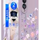 for Samsung Galaxy S25 Edge Case, Girls Women Florals Liquid Silicone Phone Case, Shockproof Anti-Scratch Soft Protection Case with Screen Protectors for Galaxy S25 Edge (Colorful)