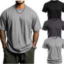 Huukeay 3 Pack Men's Big & Tall Short Sleeve Shirts, Cotton Plus Size Crew Neck Tees Basic Moisture Wicking Summer Solid Tops (4X-Large, Black, Dark Mix Gray, Light Mix Gray)