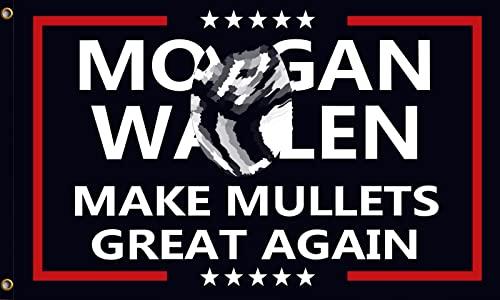 Make Mullets Great Again 2024 Flag-Mor-gan W allen Flag-3x5ft Cool Banner Funny Tapestry Parade Banner Indoor and Outdoor Decorations, Pack of 2