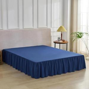 Bed Skirt Full Size Ruffled Bed Skirt with Split Corners, Full Bed Skirts 16 Inch Drop with Platform, 16'' Full, Navy Blue