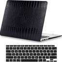 Compatible with Crocodile MacBook Air 13 inch Case 2021 2020 2019 2018 M1 A2337 A2179 A1932, Textured Elegant Luxury Aligator Skin Snakeskin PU Leather Hard Shell & Keyboard Cover, Black