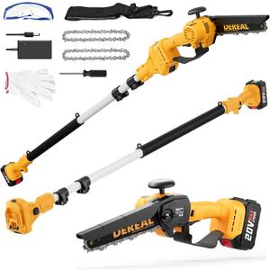 2-in-1 Cordless Pole Saw, Brushless Mini Chainsaw with Pole, 20V 4.0Ah Battery Powered Pole Saws for Tree Trimming, 8" Cutting Power Small Pole Saw, 18ft Reach Electric Saw for Trees With Pole (8 inch pole saw+4.0AH Battery)