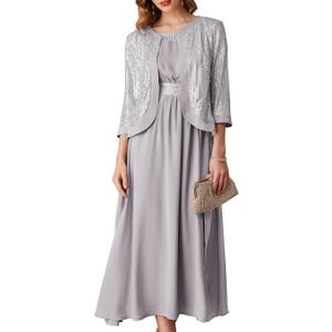 GRACE KARIN Women's Formal Dresses Mother of The Bride Dresses for Wedding Party Cocktail Dress Two Piece Dress Sequin Dress (16, Silver White)
