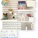 JoyBHole Pegboard Combination Kit with Shelf and Hooks No Punching for Garage Kitchen Living Room Bathroom Office,Pegboard Wall Organizer (White, 33" x 22")