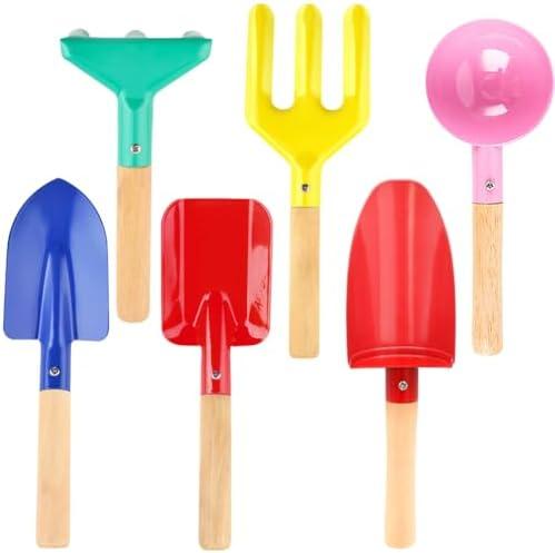 Amazon.com: Beach Toys for Kids, 6Pcs 8'' Kids Gardening Tools Sand Toys Set, Metal Garden Tools with Sturdy Wooden Handle, Cylinder, Spoon, Fork, Rake, Flat & Pointed Shovel, Gifts for Children : Toys & Games