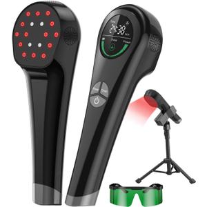 Handheld Red Light Therapy Device with Stand, Near Infrared Light Therapy Device with Pulse Mode, Cold Laser Therapy Device for Joints and Muscle Pain (4 * 808nm + 14 * 650nm), Black