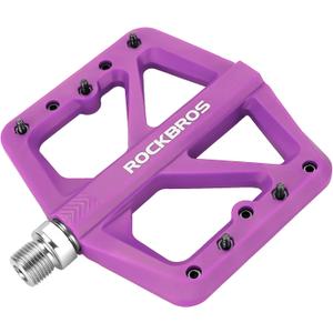 ROCKBROS Mountain Bike Pedals MTB Pedals Lightweight Nylon Composite Bicycle Flat Pedals 9/16" DU Bearing Bike Platform Pedals for BMX MTB Mountain Road Bike (Purple)