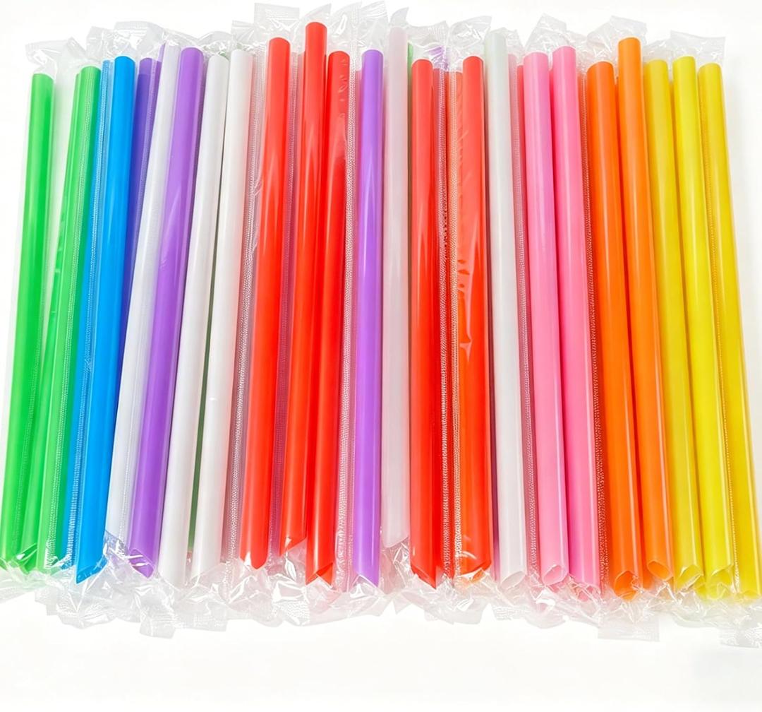300 Individually Wrapped Boba Straws 0.43" x 9.5" Jumbo Disposable Plastic Straws for Smoothies, Milkshakes & Bubble Tea-Large Thick Straws, Plastic Straws Disposable, Boba Straws Disposable.