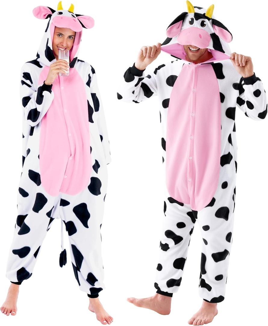 Spooktacular Creations Halloween Cow Costume, Adult Unisex Cow Costume, Animal Hooded Jumpsuit for Halloween Cosplay Party (Medium)