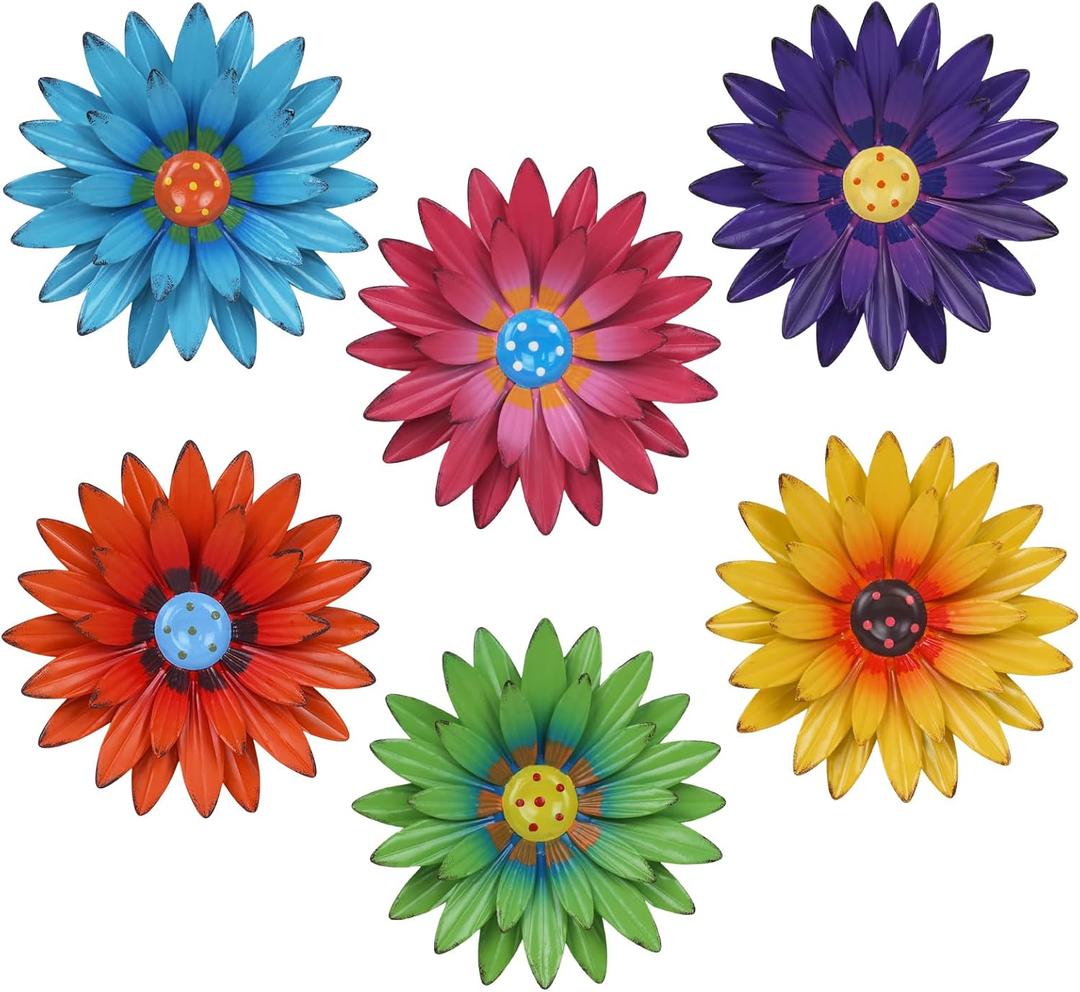 hogardeck Metal Flower Wall Decor for Indoor Outdoor, Kitchen Decor Floral Metal Wall Art, Wall Decor for Bathroom, Living Room, Porch, Garden, Yard, Backyard 6 Pcs 8''