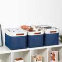 DULLEMELO Large Storage Baskets, Fabric Storage Bins for Organizing Foldable Linen Shelf Baskets for Clothes, Toys, Closet, Laundry (White&Blue,16"x12"x12"-1 Pack)