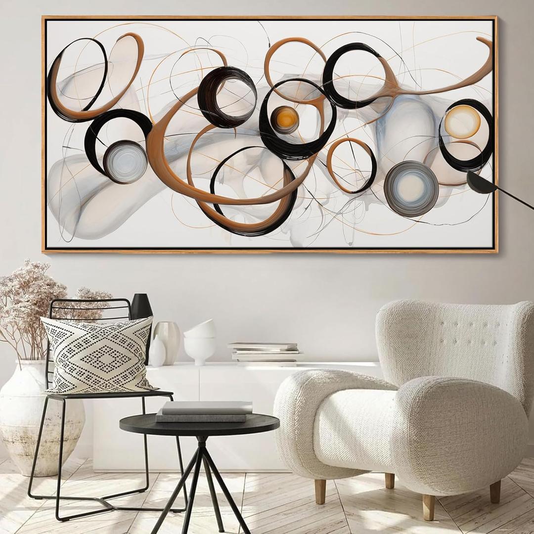 Abstract Wall Art, Modern Framed Canvas Wall Art for Living Room, Large Wood Wall Art Decor, Brown and Black Office and Kitchen Decorations, Bedroom Aesthetic, Modern Painting Print 2040 (40L" x 20W", Brown_Wall_Art)
