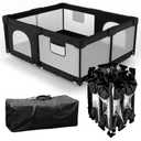 Dearlomum Foldable Baby Playpen with Gate, Extra Large Collapsible Play Yard for Babies & Toddlers, Portable Travel Playpen, Baby Activity Center for Indoor & Outdoor Use (Black 59"71")