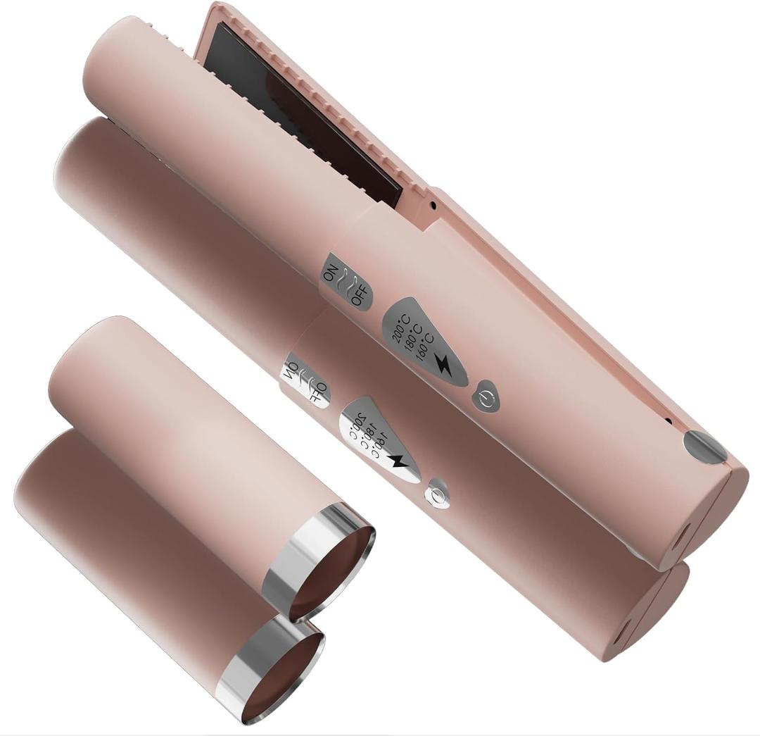 Cordless Hair Straightener, Portable with Safety Lock for Travel, 4500mAh Rechargeable Straightener for All Hair Types, Fast Heating 3 Temperature Settings (Pink)