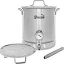 BREWSIE Stainless Steel Home Brew Kettle w/Dual Filtration. Equip with False Bottom Thermometer and Ball Valve for Brewing (10 Gal/ 40 Quart)