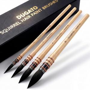 DUGATO 100% Real Squirrel Hair Watercolor Paint Brushes Set  Mop Round Fine Tip Professional Artist Brushes for Gouache, Acrylic, Oil & Wash Techniques (4 Brushes)