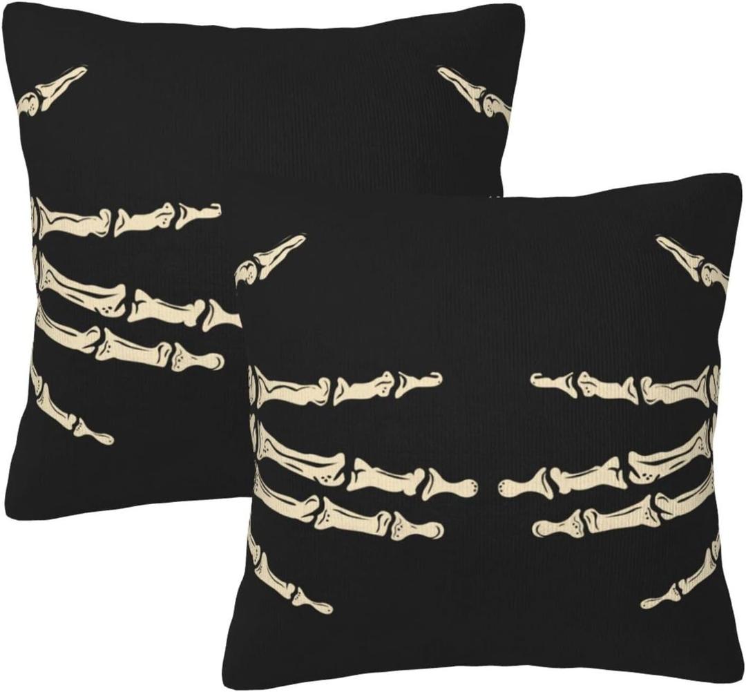 Skull Throw Pillow Covers 18 X 18 Inch Set of 2 Pillow Cases Decoration Cushion Cover for Bedroom Living Room Sofa Outdoor