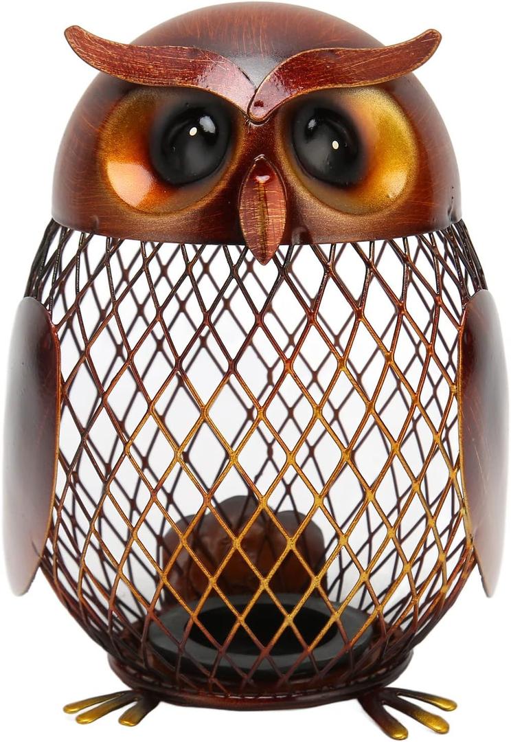 Owl Piggy Bank, Metal Owl Piggy Bank Money Saving Box Animal Money Bank with Bottom Cap Money Bank for Boys, Girls, Kids