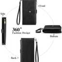 GOIACII Wallets for Women Large Capacity Credit Card Holder RFID Blocking Wristlet Long Purse with Zipper Pocket Black