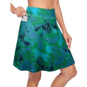 KORALHY Women's 20" Knee Length Skorts Skirts Tennis Athletic Golf Causal Skort with 4 Pockets (Medium, Print Lake Blue)