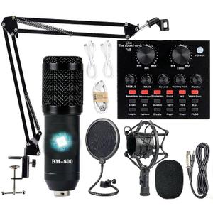 Podcast Equipment Bundle, BM-800 Condenser with Voice Changer, Recording Studio Package - Podcast Microphone Bundle for Laptop, Streaming/Live Broadcast/YouTube Recording (AM200-V8)