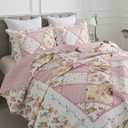 HoneiLife Quilt Set King Size - Fluffy Bedspreads 106x96, Microfiber Quilts 3-Piece, Patchwork Coverlet Rustic Bedding Sets All Season Quilts (Dried Rose Pink-tufted)