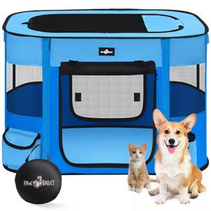 Paw Ballet Dog Playpen, Puppy Play Pen, Kitten Playpen Indoor, Exercise Dog Pen, Dog Kennel, Removable Zipper Shade Cover for Kitten Puppy Outdoor Indoor Use,M Blue
