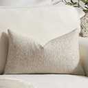 Purewish Pack of 1 Neutral Lumbar Pillow Covers 14x24 Boho Textured Dots Stripe Chenille Rectangular Decorative Throw Pillow Cases Accents for Living Room Couch Bed Farmhouse Home Decor, Cream