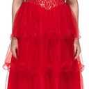 EraSpooky Adult Womens Red Devil Bride Costume Villainous Demon Halloween Wedding Dress with Devil Horns Veil (Large)