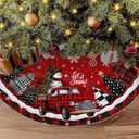 Christmas Tree Skirt 36 Inches, Red Truck Xmas Tree Skirt with Red Buffalo Plaid, Winter Christmas Tree Mat Decorations for Home Party Holiday Indoor Outdoor