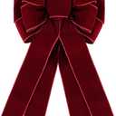 Large Burgundy Velvet Christmas Wreath Bow, 11 * 21" Xmas Premade Vintage Red Velvet Bow for Wreaths for Indoor Outdoor Tree Topper Door Garland Holiday Party Winter Decor