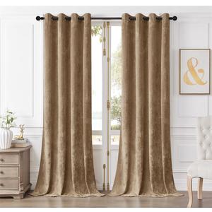 SMILETIME Amber Beige Crushed Velvet Curtains 52x90 inch Luxurious Thermal Insulated Soundproof Drapes for Living Room Bedroom Office Soft and Durable Light-Filtering Window Treatments, 2 Panels
