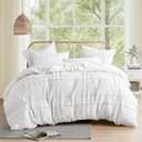 Comfort Spaces White Queen Size Duvet Cover Set - 3 Pieces Pintuck Pleated Duvet Cover Queen, All Season Lightweight, Extra Softness Pre-Washed Microfiber Queen Bedding Cover Shams, Full/Queen