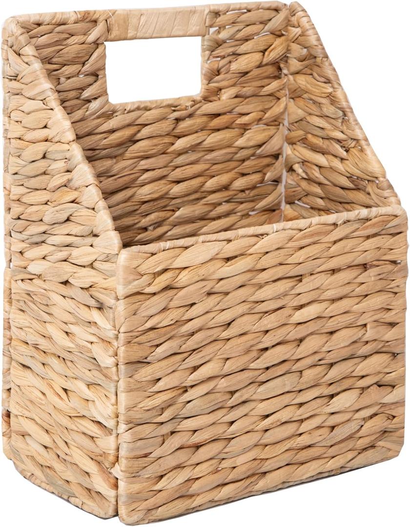 2pcs GYASVWU Foldable Water Hyacinth Hanging Baskets, Collapsible Wicker Wall Baskets with Handle, Woven Hanging Basket, Front Door Basket for Flower/Fruit/Mail/Magazine/Files Storage (Water Hyacinth)